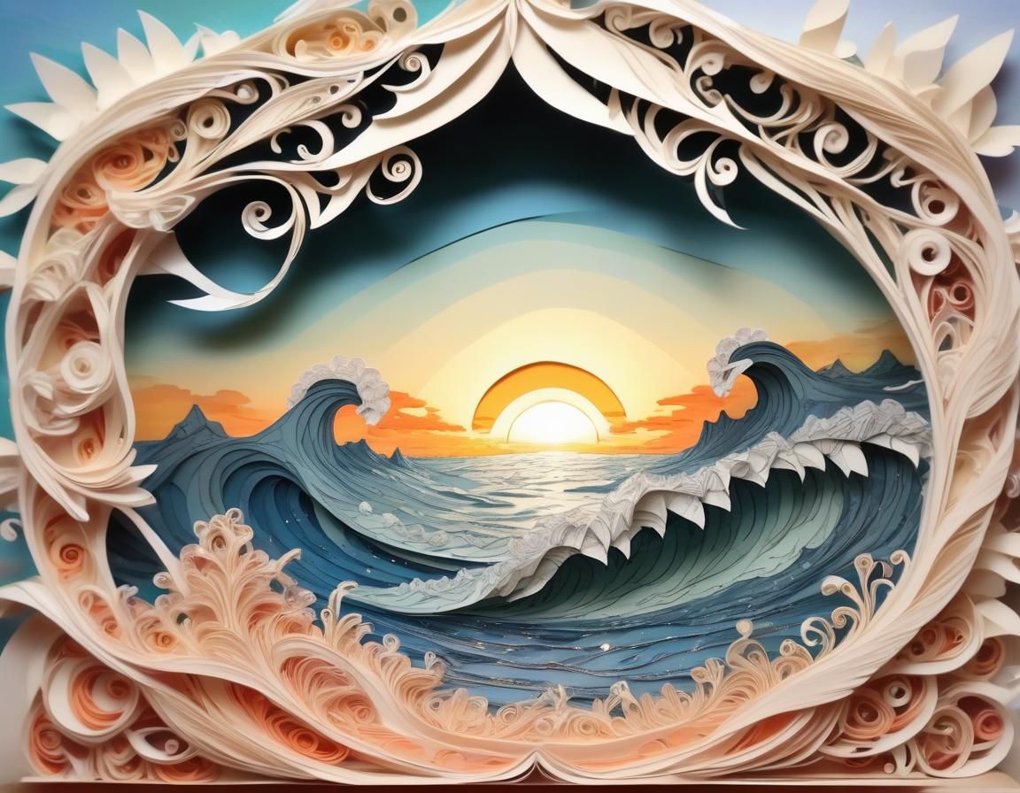 Surreal Seascape Sunset in Bauhaus Style