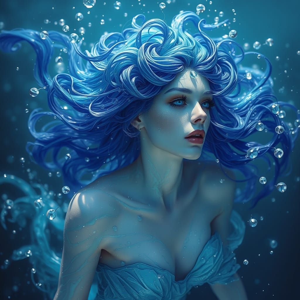 Surreal Water Goddess Emanates Liquid Light and Aquatic Wond...