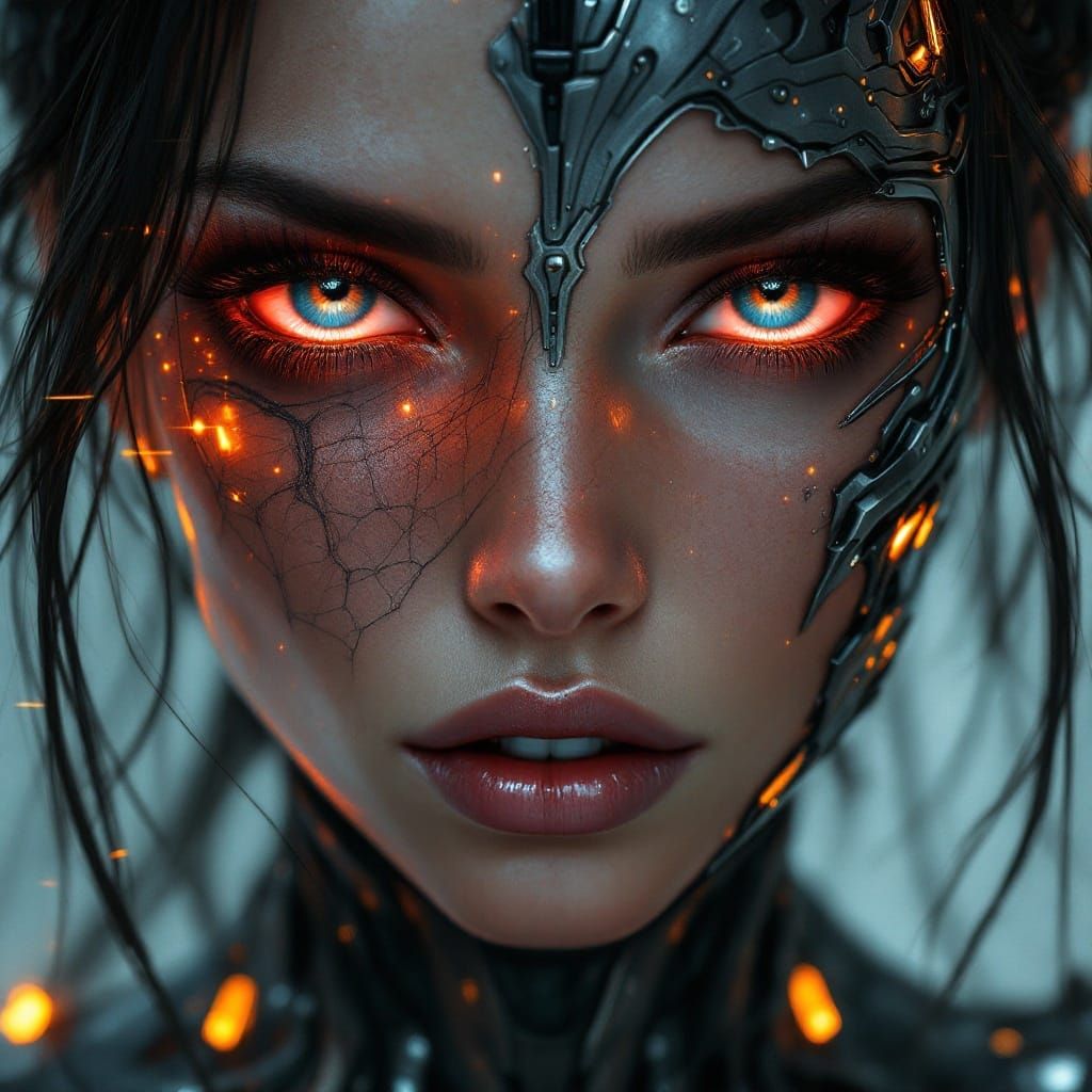 Elegant Cyborg Goddess in Digital Painting