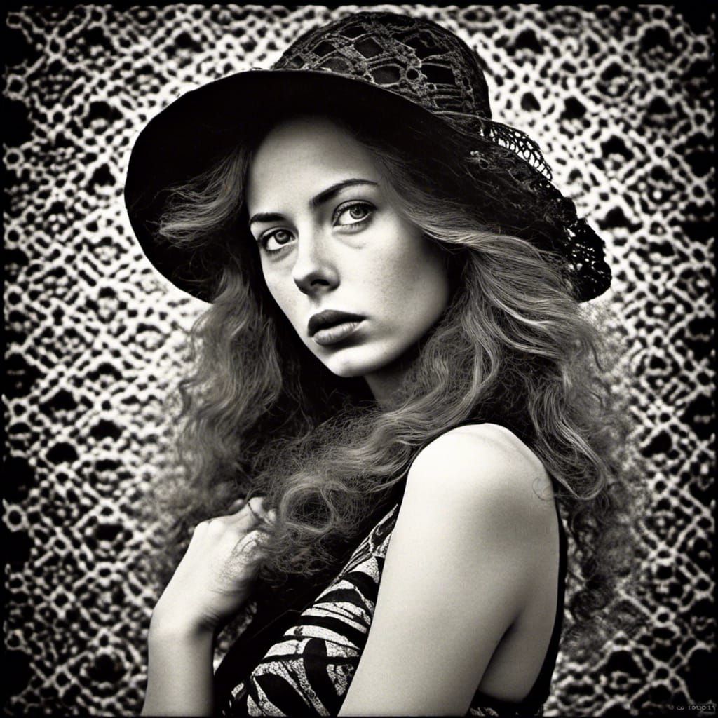 Noir Portrait of Woman with Red Hair in Black and White