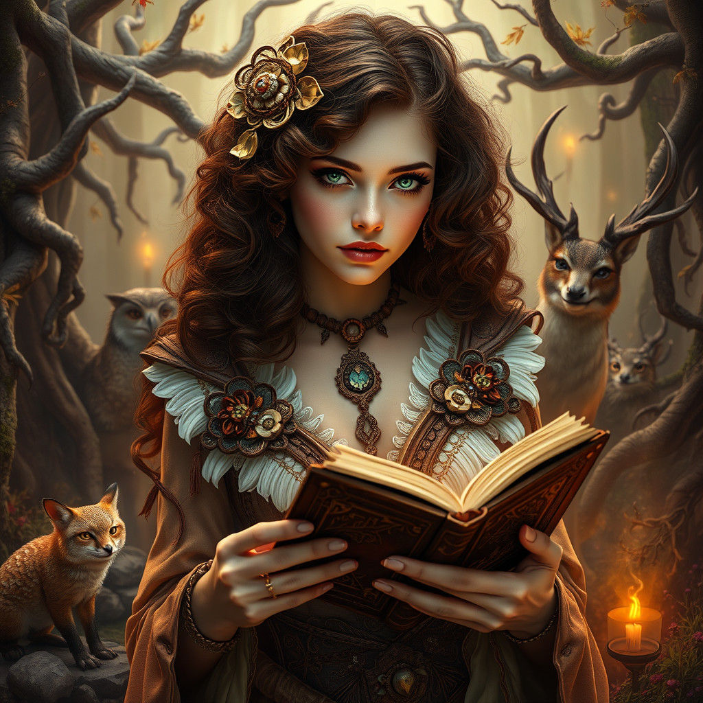 Mystical Witch Portrait in Art Nouveau Style