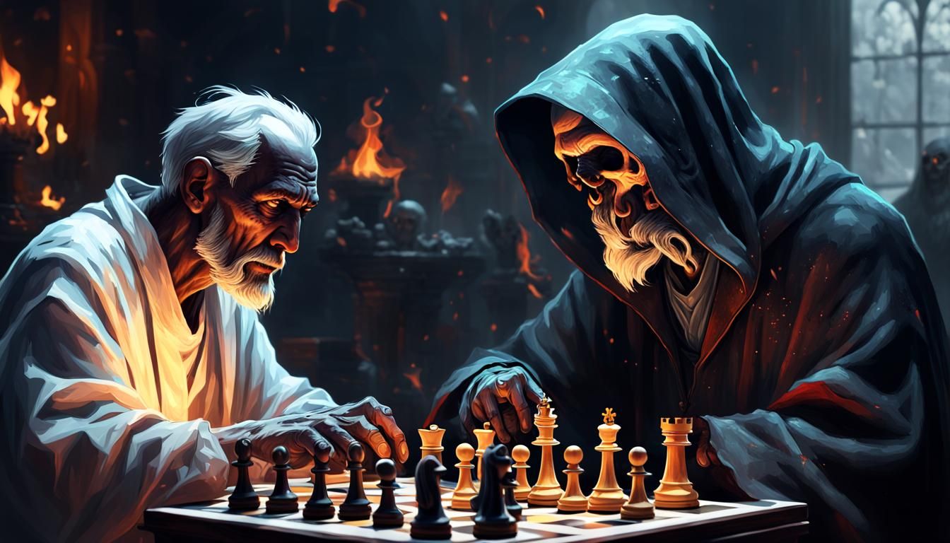 Chess Game in Hades: Hyperdetailed Concept Art