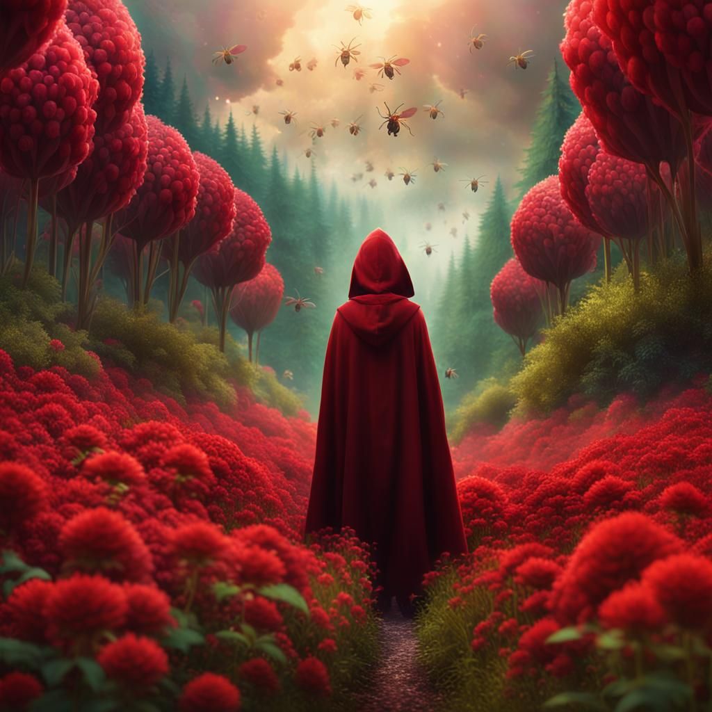 Woman Summons Bees in a Fantasy Landscape