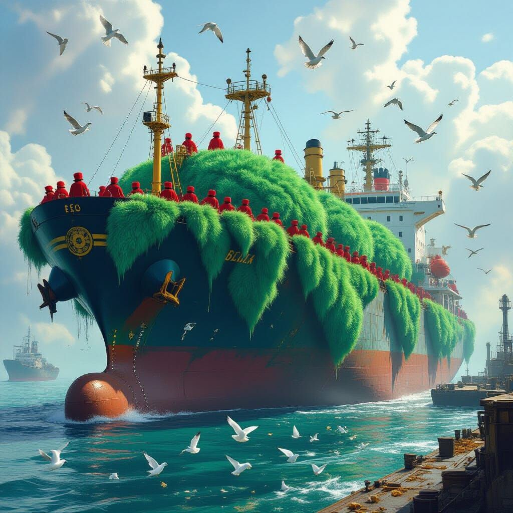 Steampunk Oil Tanker Dressed in Fur Coats and Hats