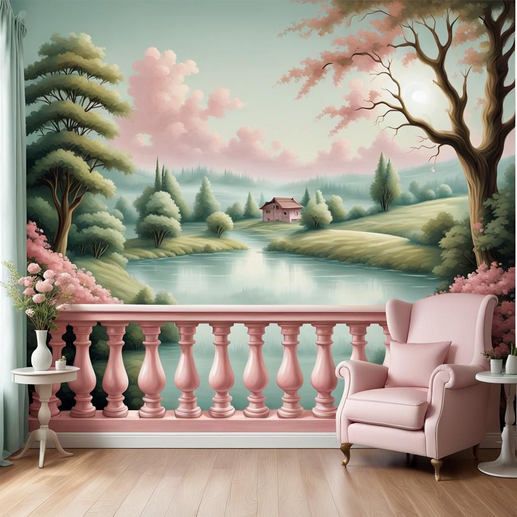 Romantic Landscape with Fence in Airbrush Style