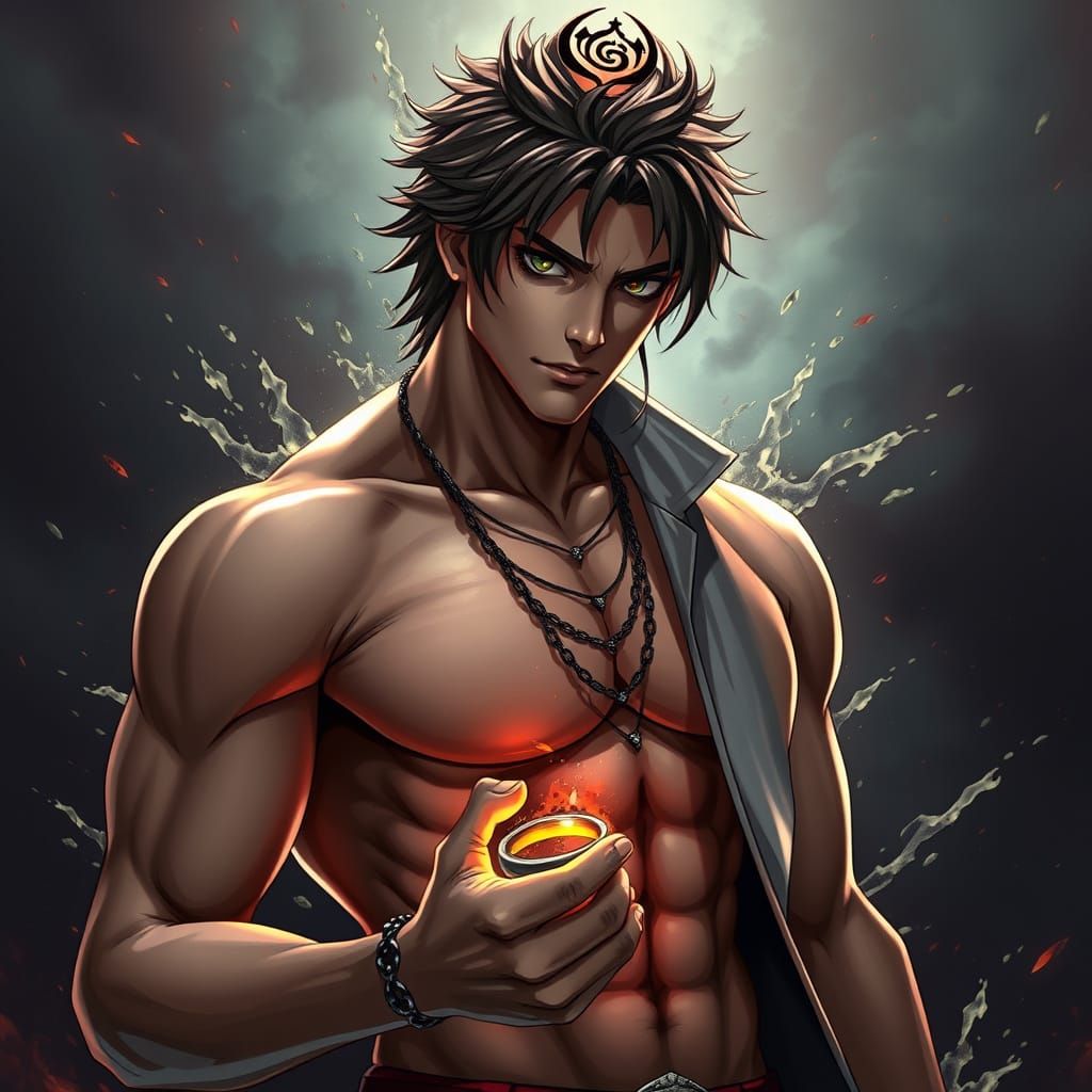 Anime Mafia God Holding a Ring in a Vibrant Matte Painting