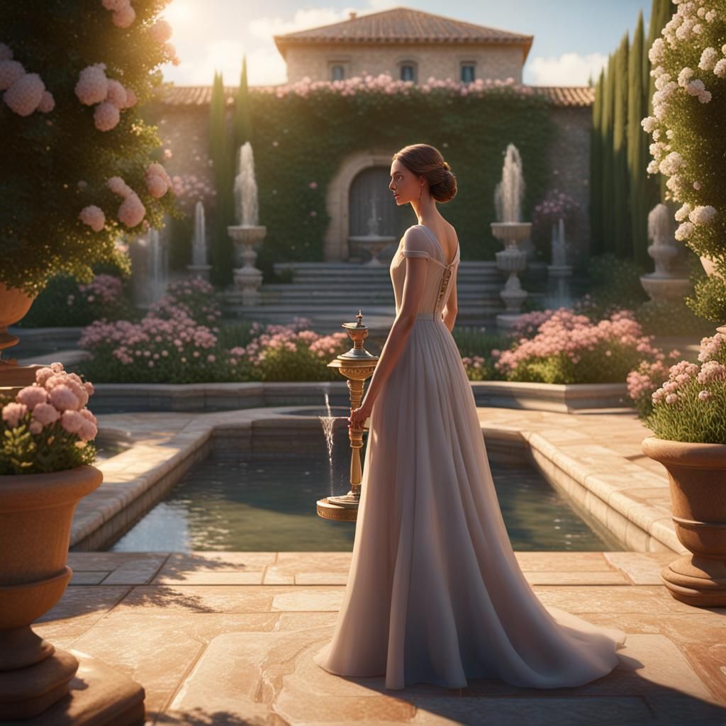Woman on Mediterranean Terrace: 3D Game Cinematic