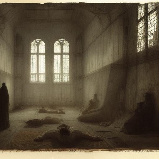 Haunting Asylum Hallway in Dark Horror Style