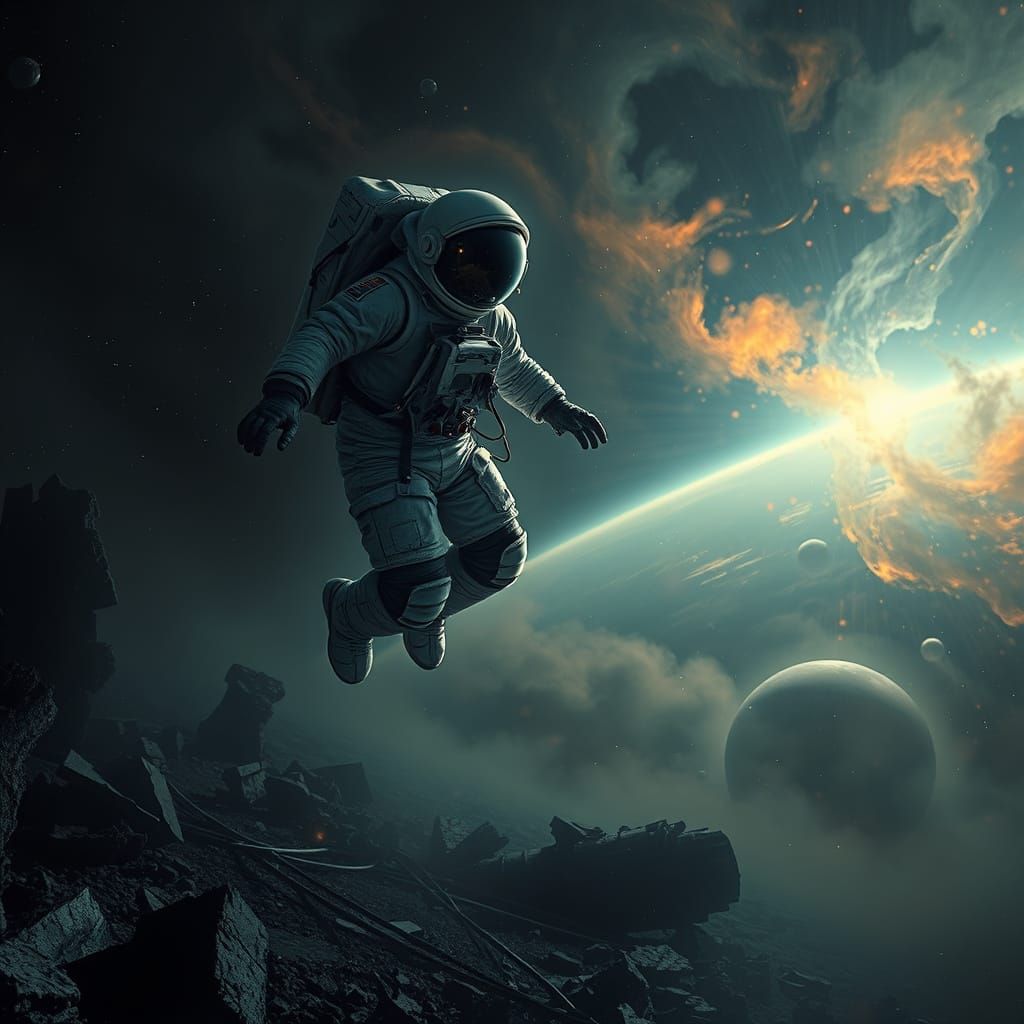 Cosmic Survivor in a Haunting Nebula Landscape