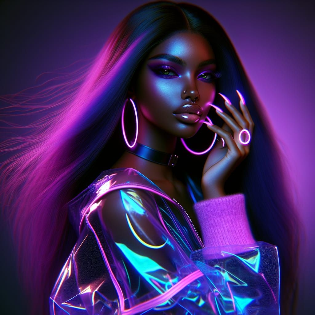 Cyberpunk Girl with Purple Hair and Neon Accents