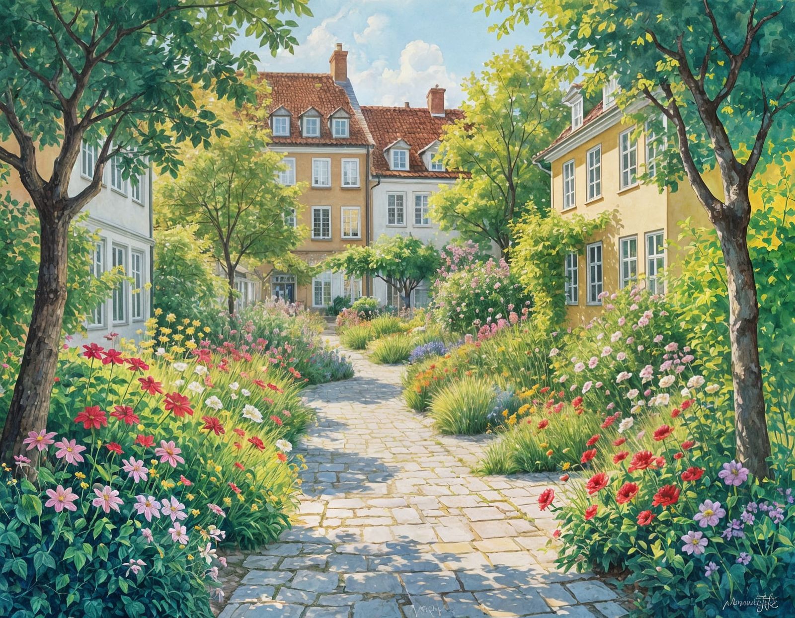 Sensory Garden in Copenhagen, Gouache Style