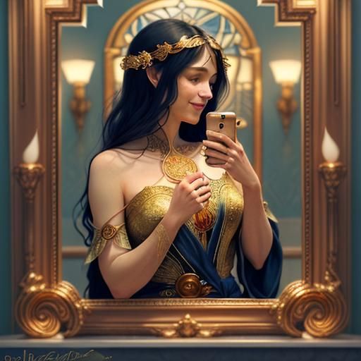 Art Nouveau Woman Admiring Reflection