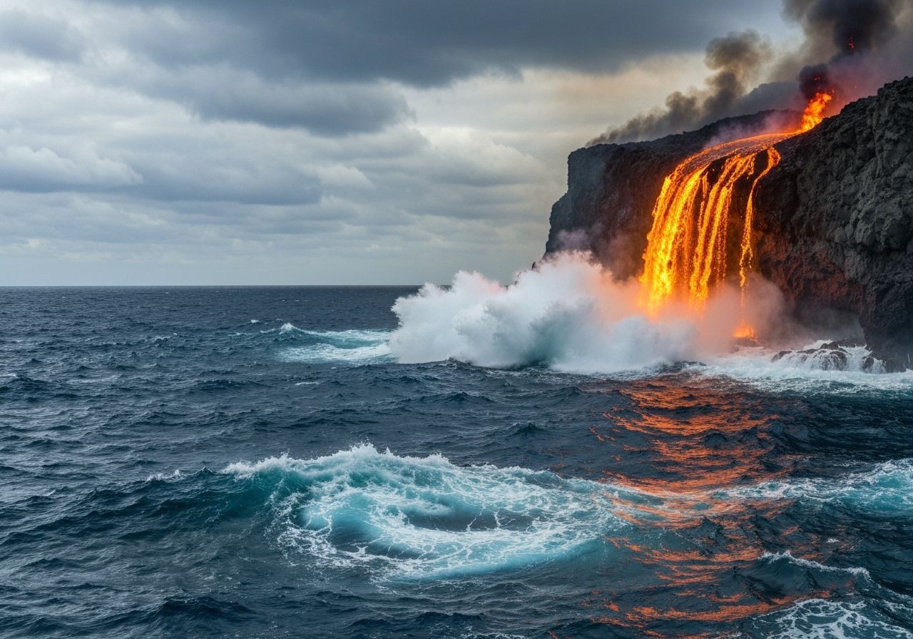 Fiery Lava Meets Turbulent Seas in Dramatic Collision