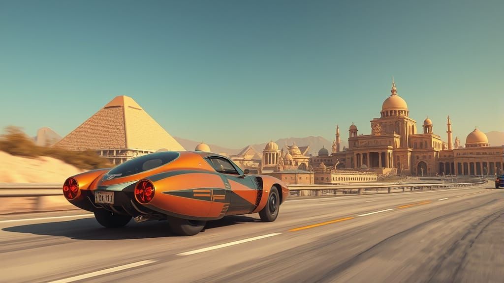 Egyptian Retro-Futuristic Automobile and City