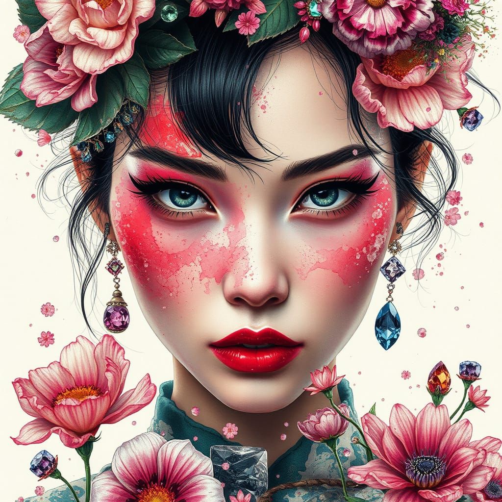 Glamorous Yae Miko Portrait in Whimsical Floral Paradise