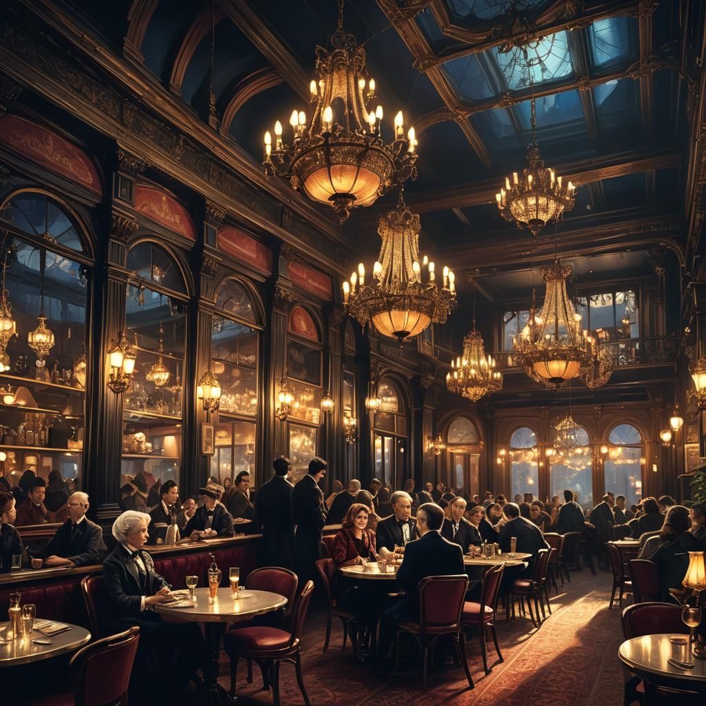 Elegant Victorian Cafe at Night: Matte Painting