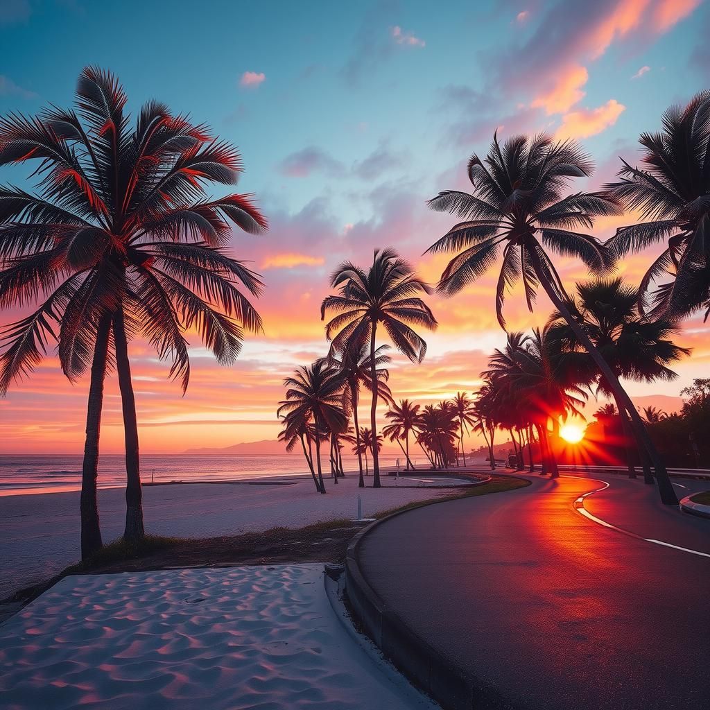 Glass Palm Trees at Sunset, Photorealistic HD