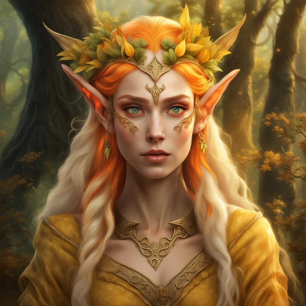 Captivating Elf Portrait in Mystical Forest Setting