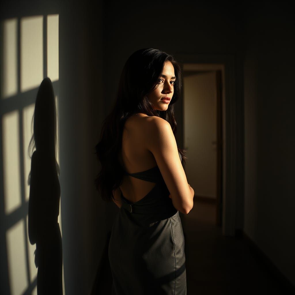 Italian Woman in Backless Dress, Cinematic Lighting
