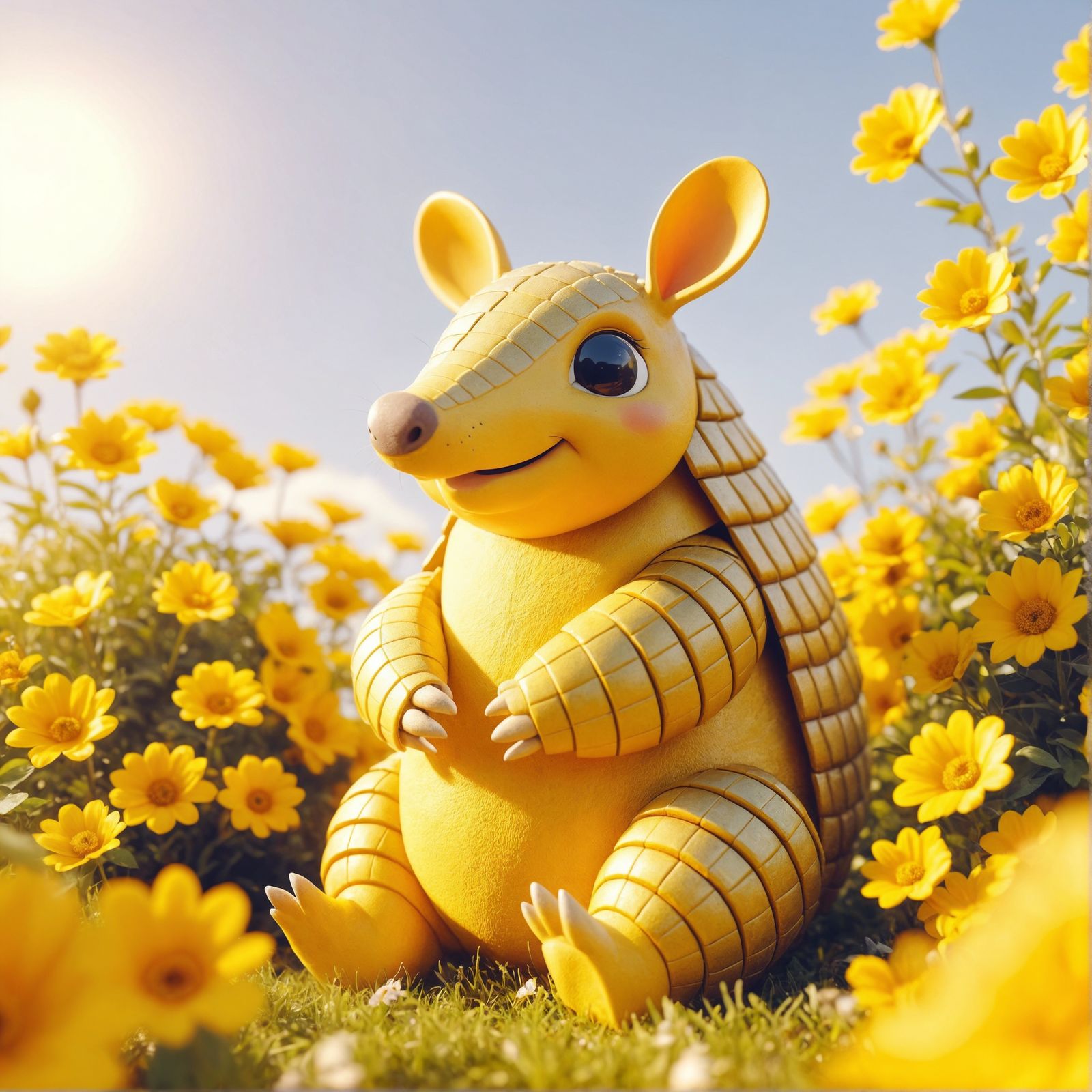 Happy Yellow Armadillo Cartoon in CGI Style