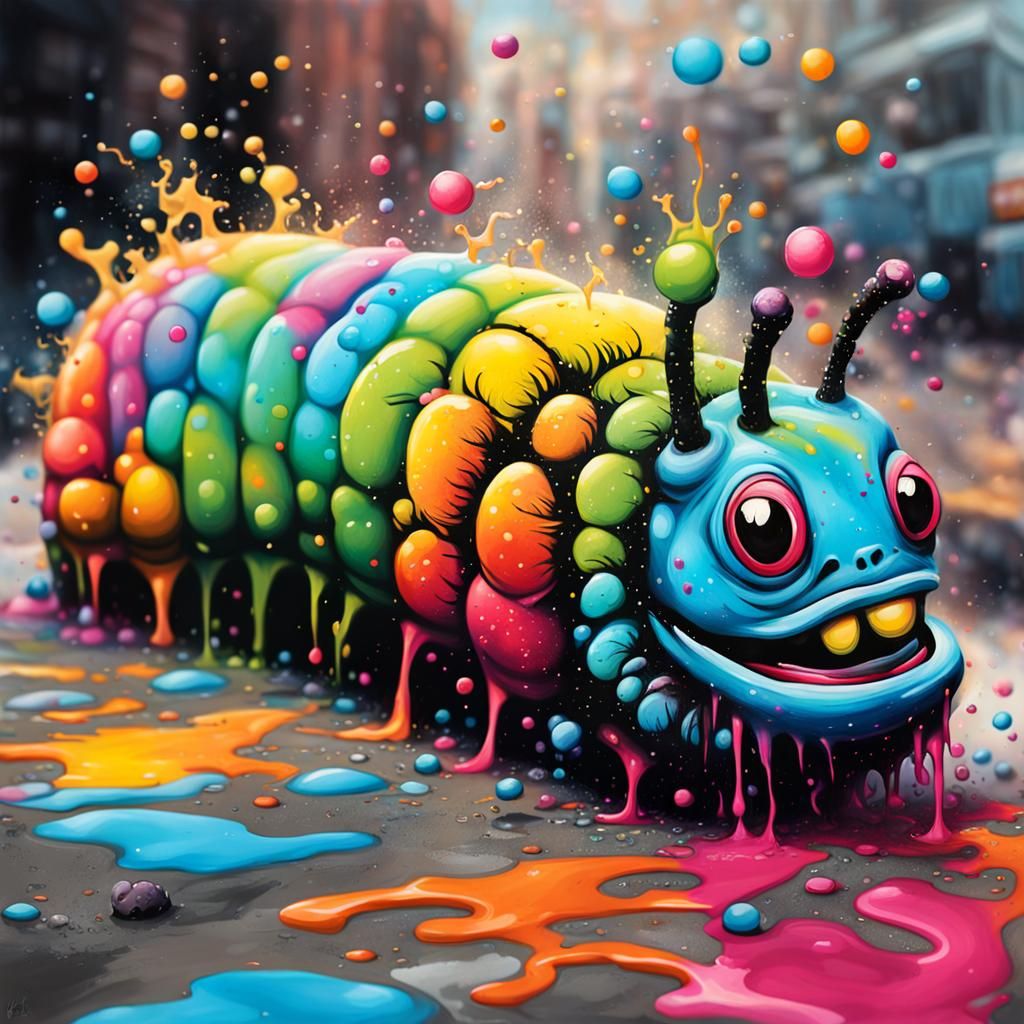 Colorful Graffiti Caterpillar Street Art