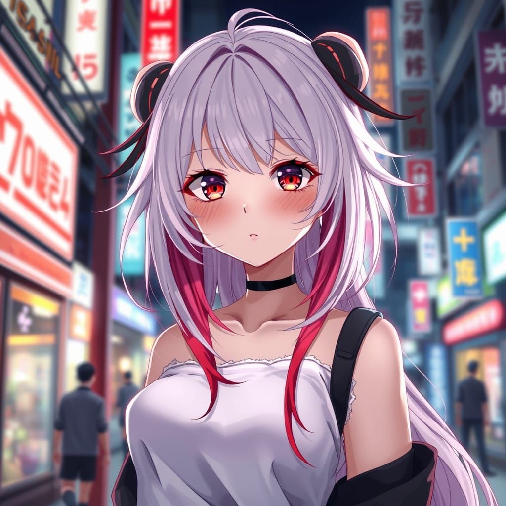 Vibrant Anime Girl Amidst Tokyo Bustle in 3D Style
