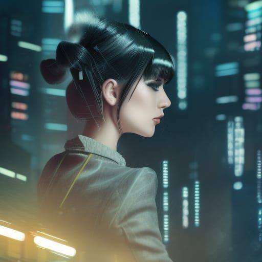 Futuristic Cyberpunk Joi in Cityscape with Kimono