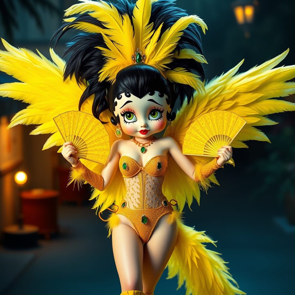 Betty Boop Celebrates Carnival in Yellow Glitter