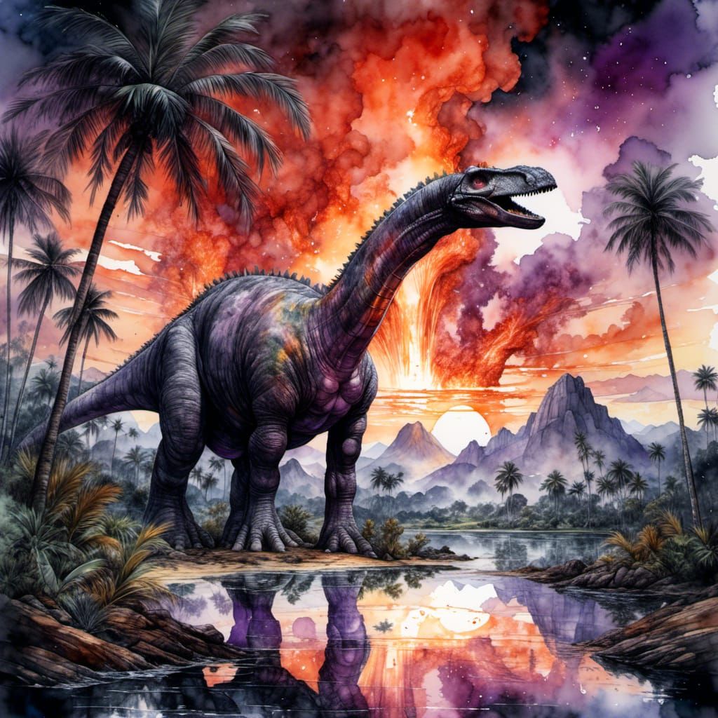 Double Exposure Portrait: Asteroid, Brontosaurus, Volcano