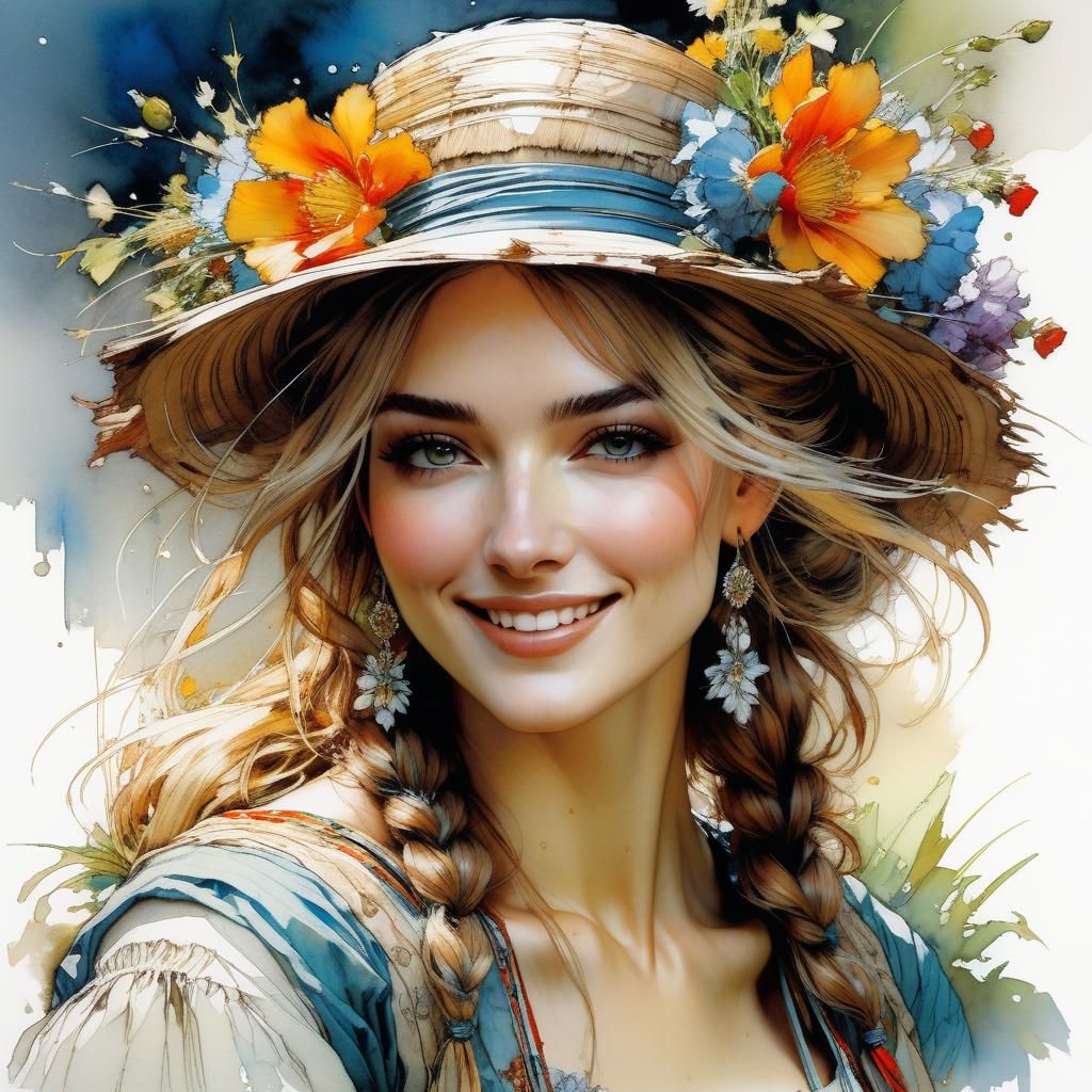 Charming French Girl in Anime-Style Illustration