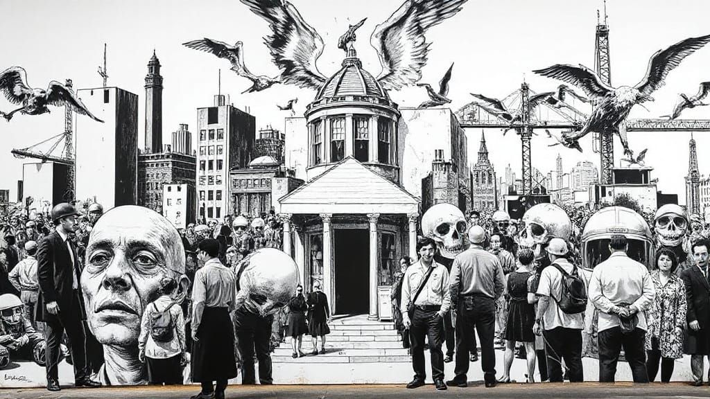 Guernica Reimagined: Mural in Style of Dense Ink Drawing