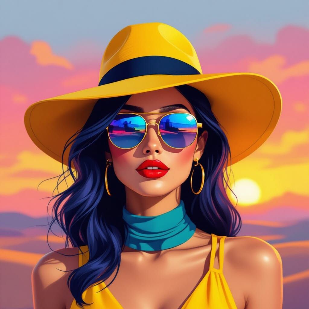 A vibrant digital painting portrait showcasing a stylish fig...