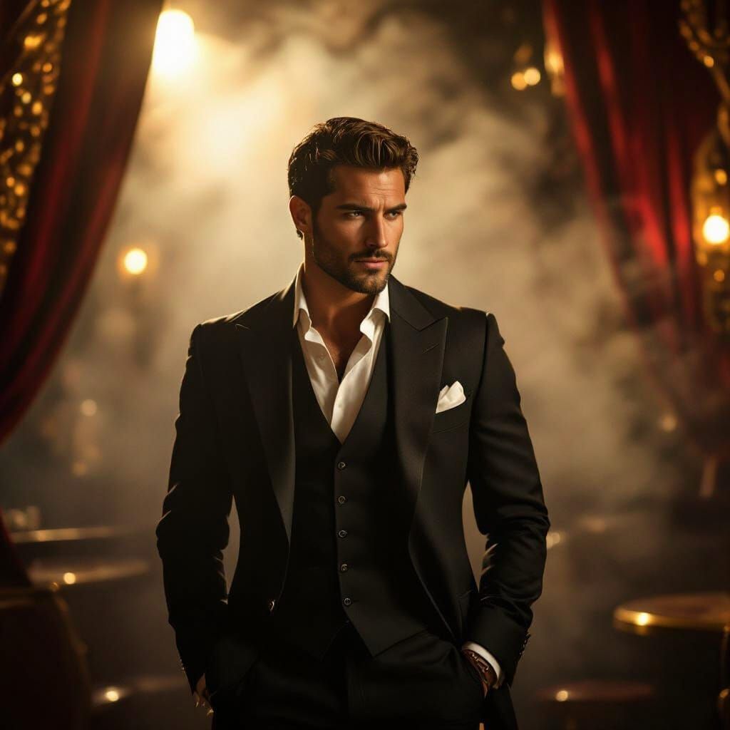 Muscular Man in Vintage Suit in Parisian Cabaret