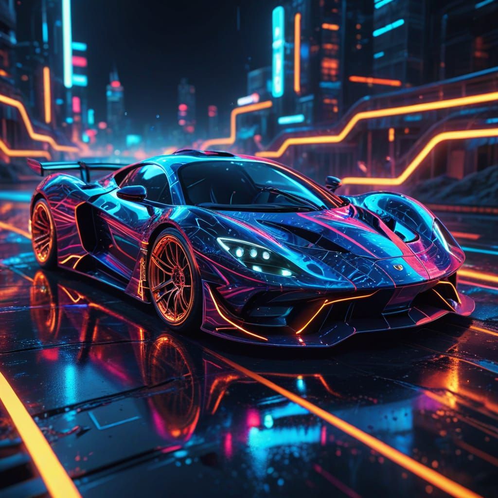 Supercar Dreamscape with Neon Glow in Digital Art