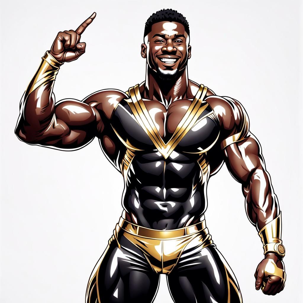 Athlete with Gold Veins Waving: Line Drawing