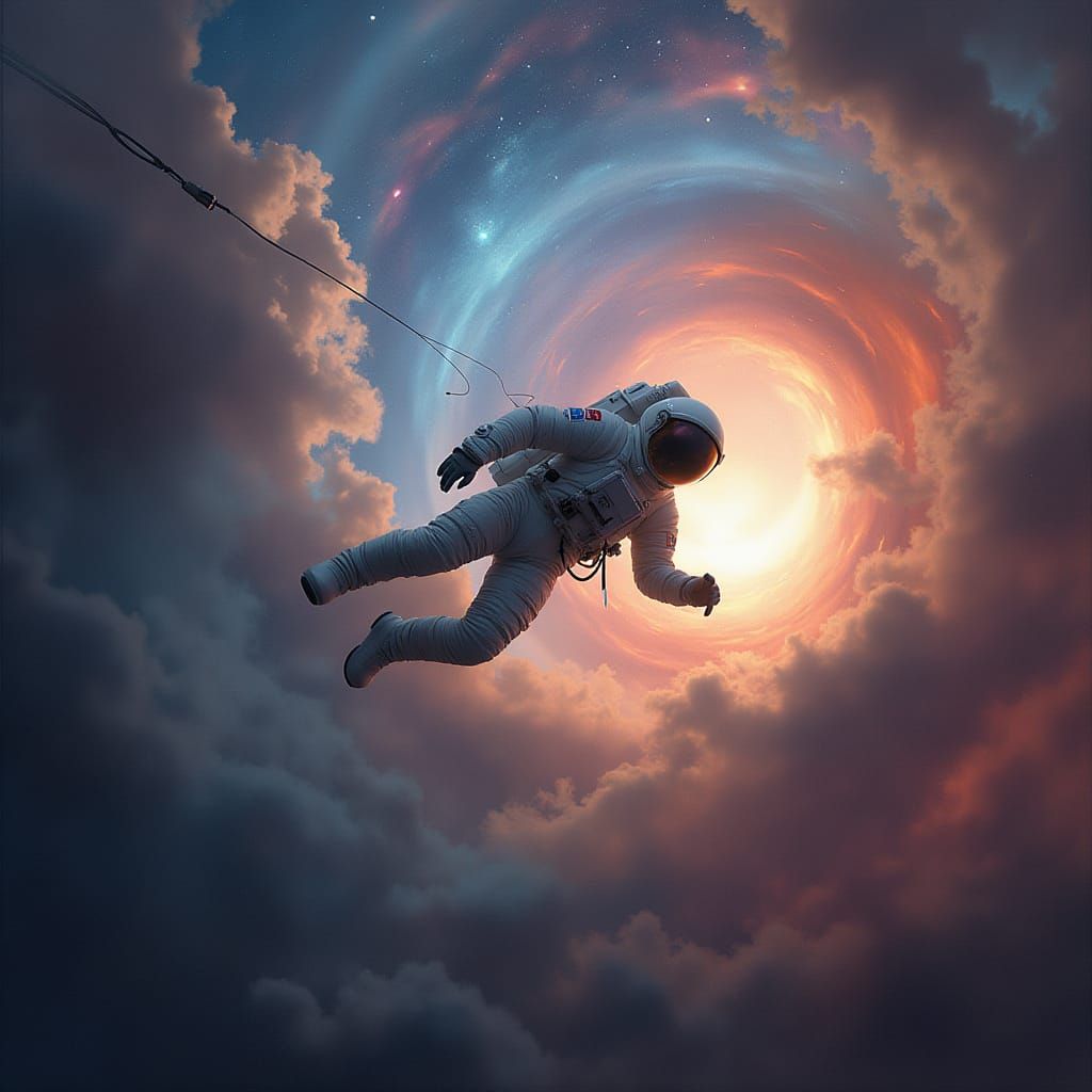 Astronaut in a Vibrant Nebula, Realistic Space Art