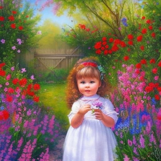 Toddler in Wildflower Garden: Fantastic Art