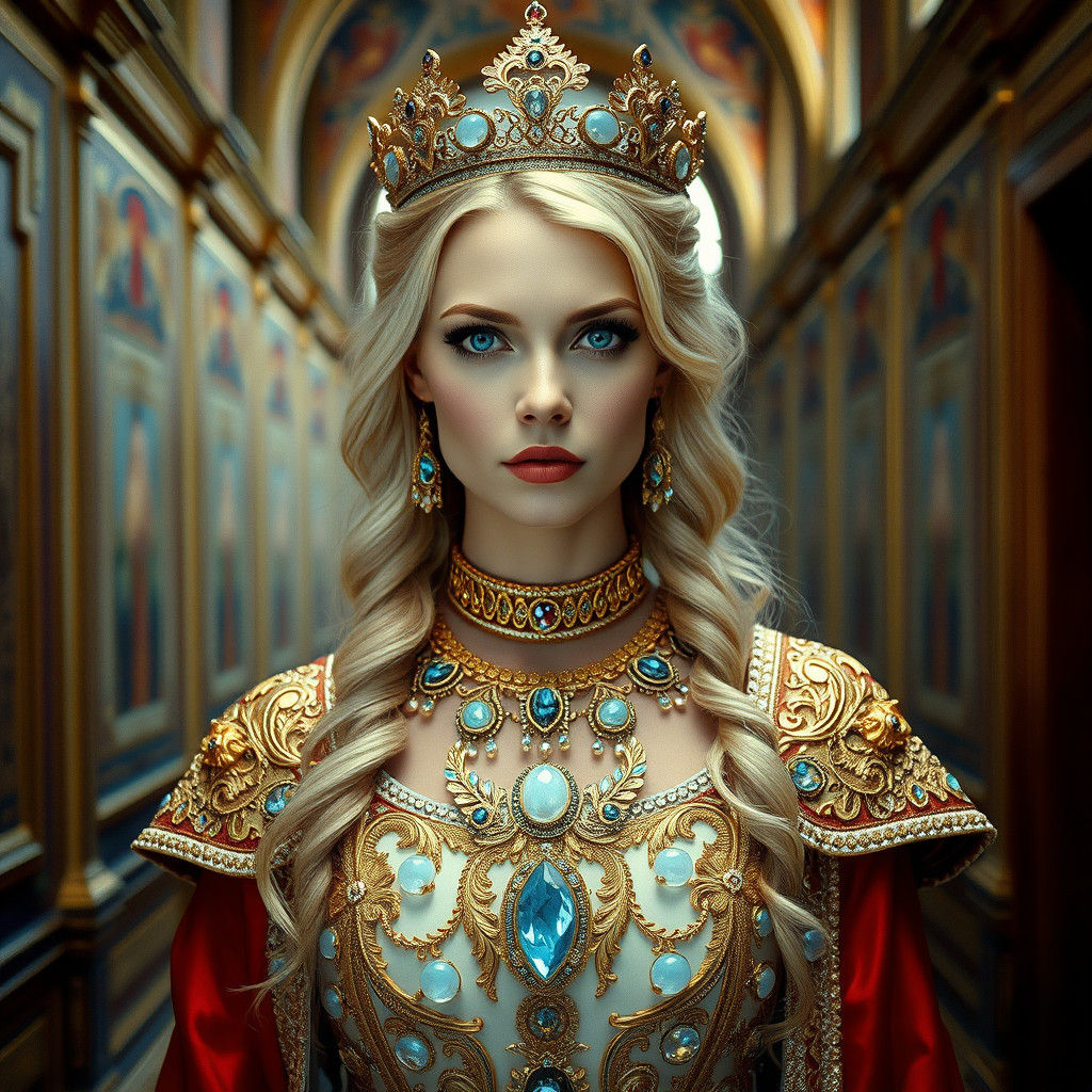 Regal Blonde Queen in Opulent 15th Century Palace