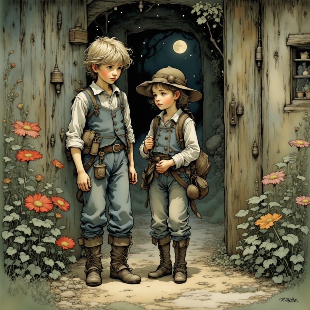 Cute Siblings Return to Grandfather in Whimsical Family Scen...