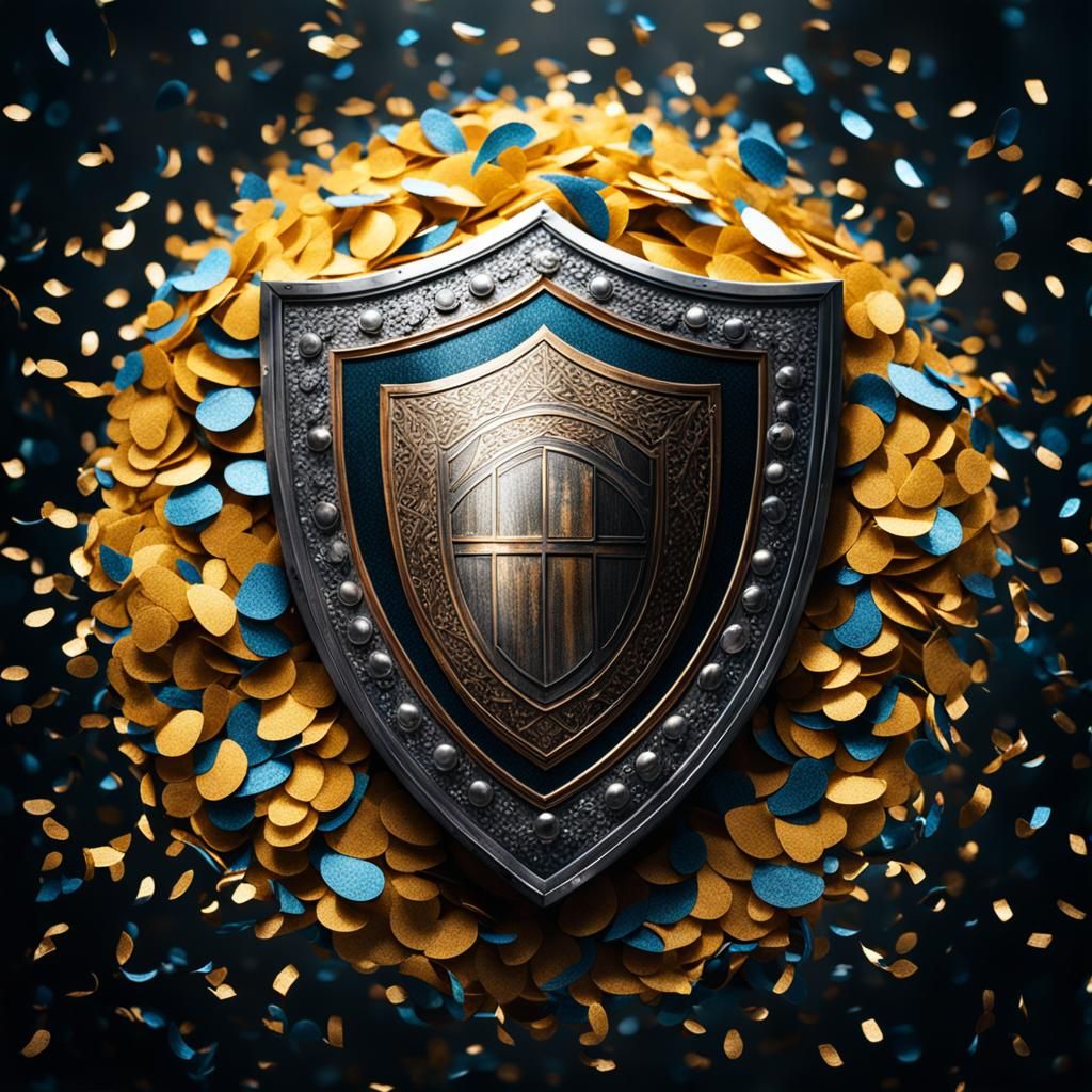 Confetti Shield: Hyperrealistic Detailed Image