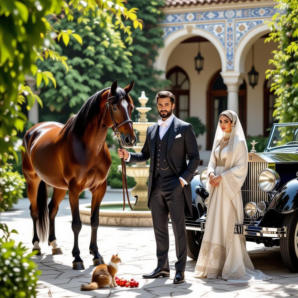 Dignified Ottoman Gentleman in Sunlit Courtyard