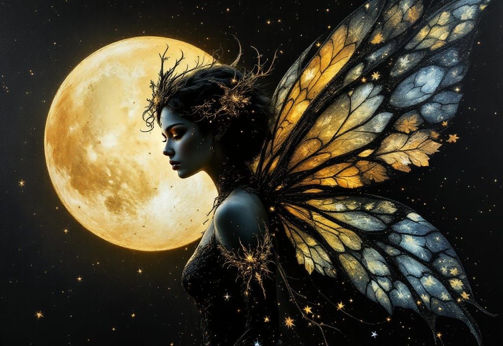 Bioluminescent Moon Fairy in Double Exposure Collage