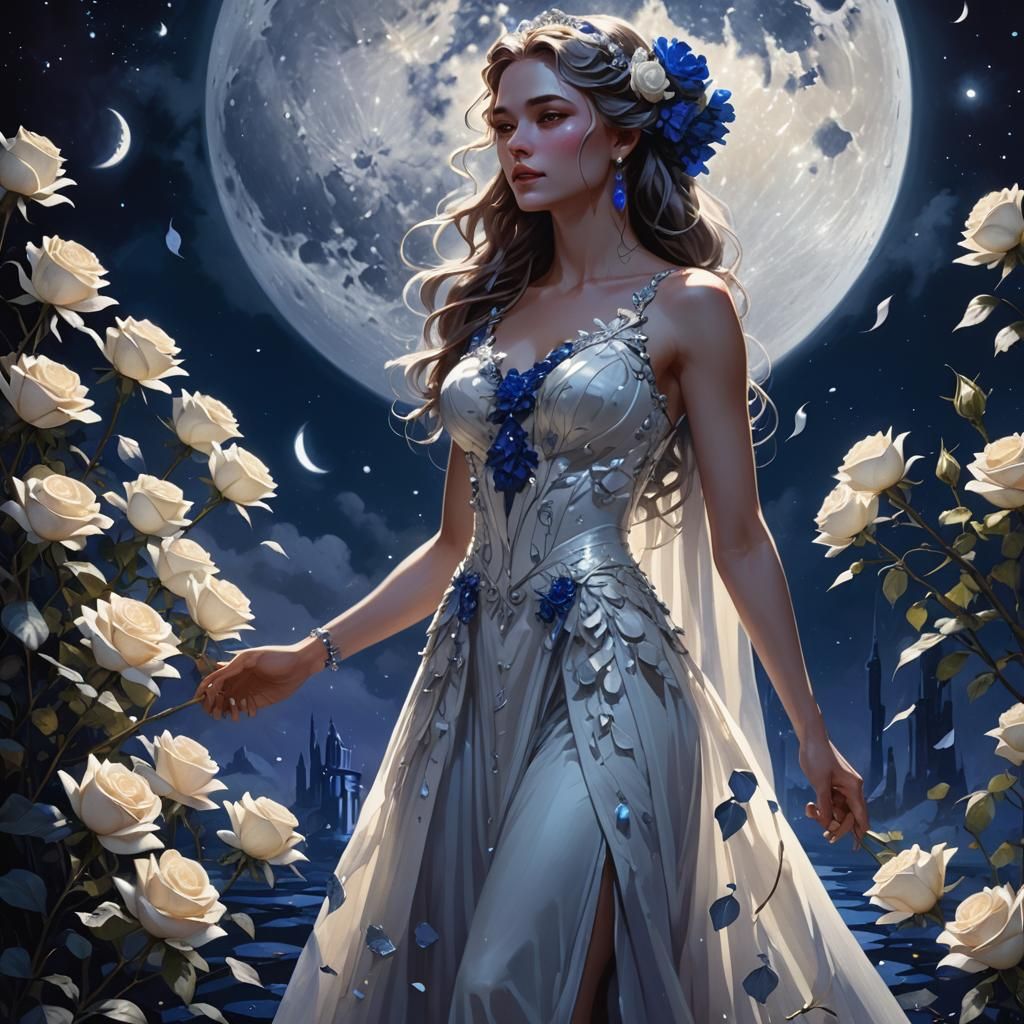 Woman with Roses and Lapis Lazuli Crystals