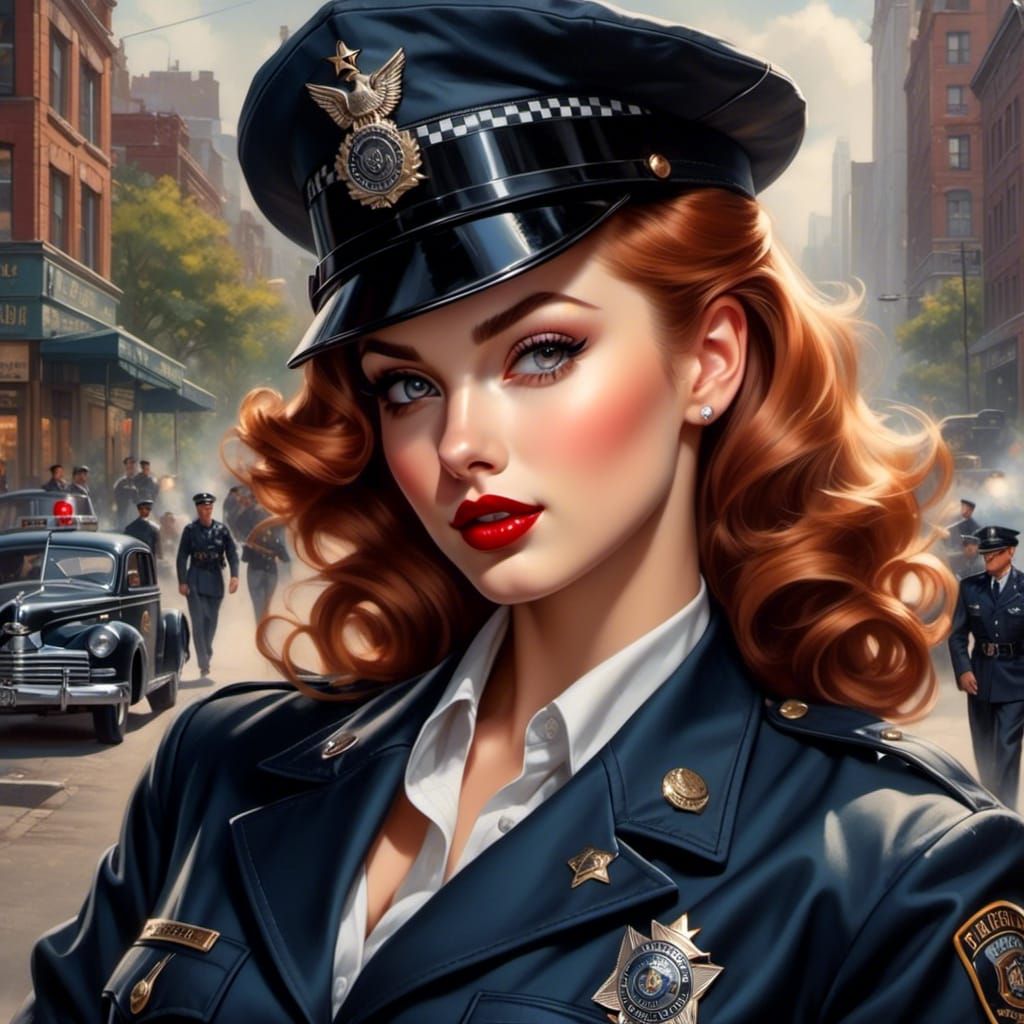 1940s Pin-Up Policewoman in Royo Style