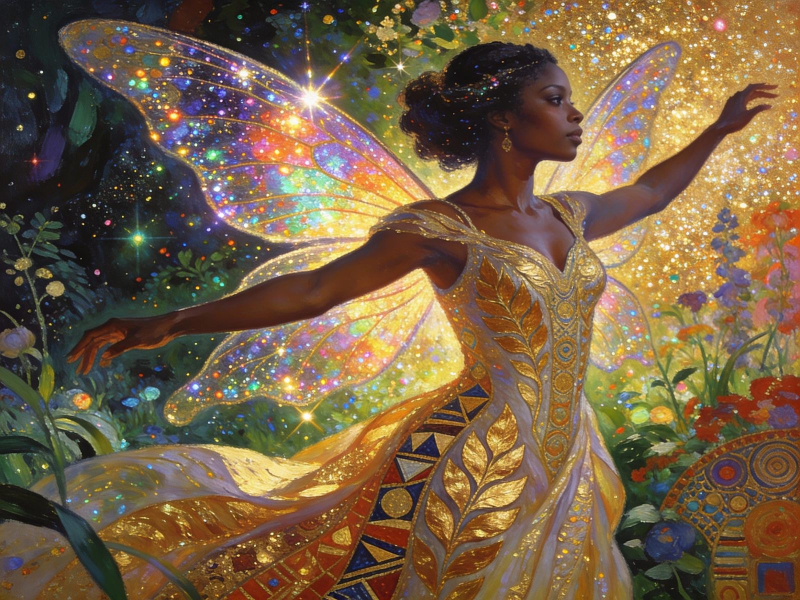 Sparkling Black Fairy in Enchanted Garden Portrait