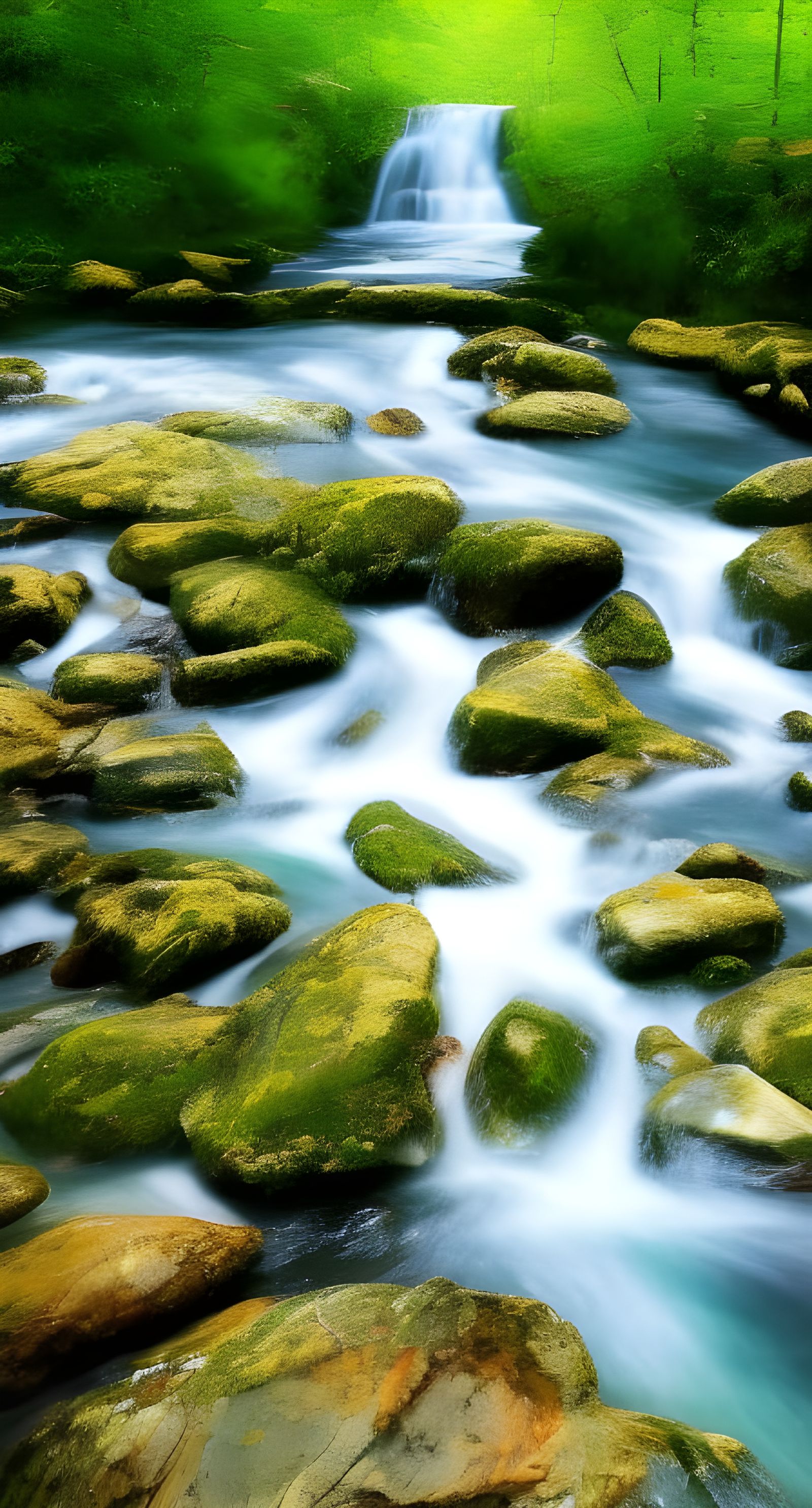 Magical River Scene with Standing Stones
