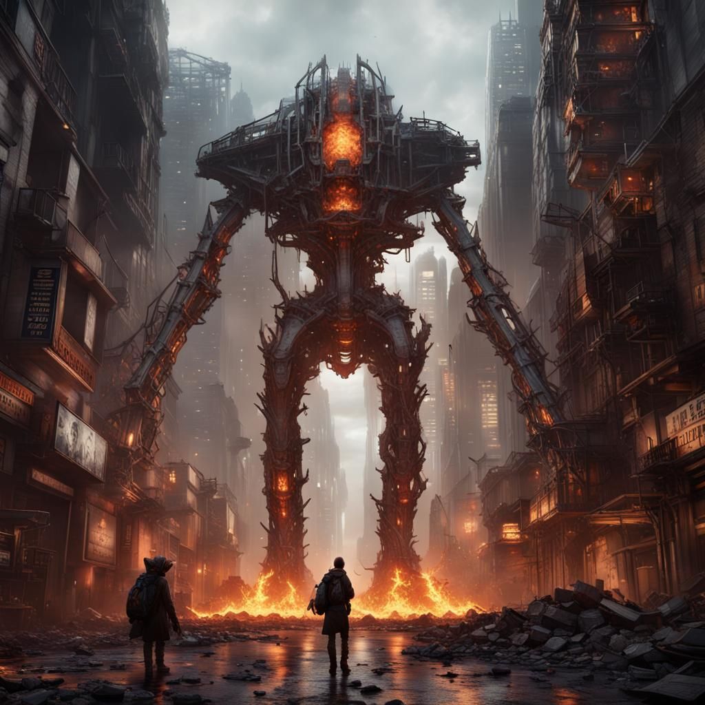Gigantic Exoskeleton Roaming Dystopian City in Dark Fantasy ...