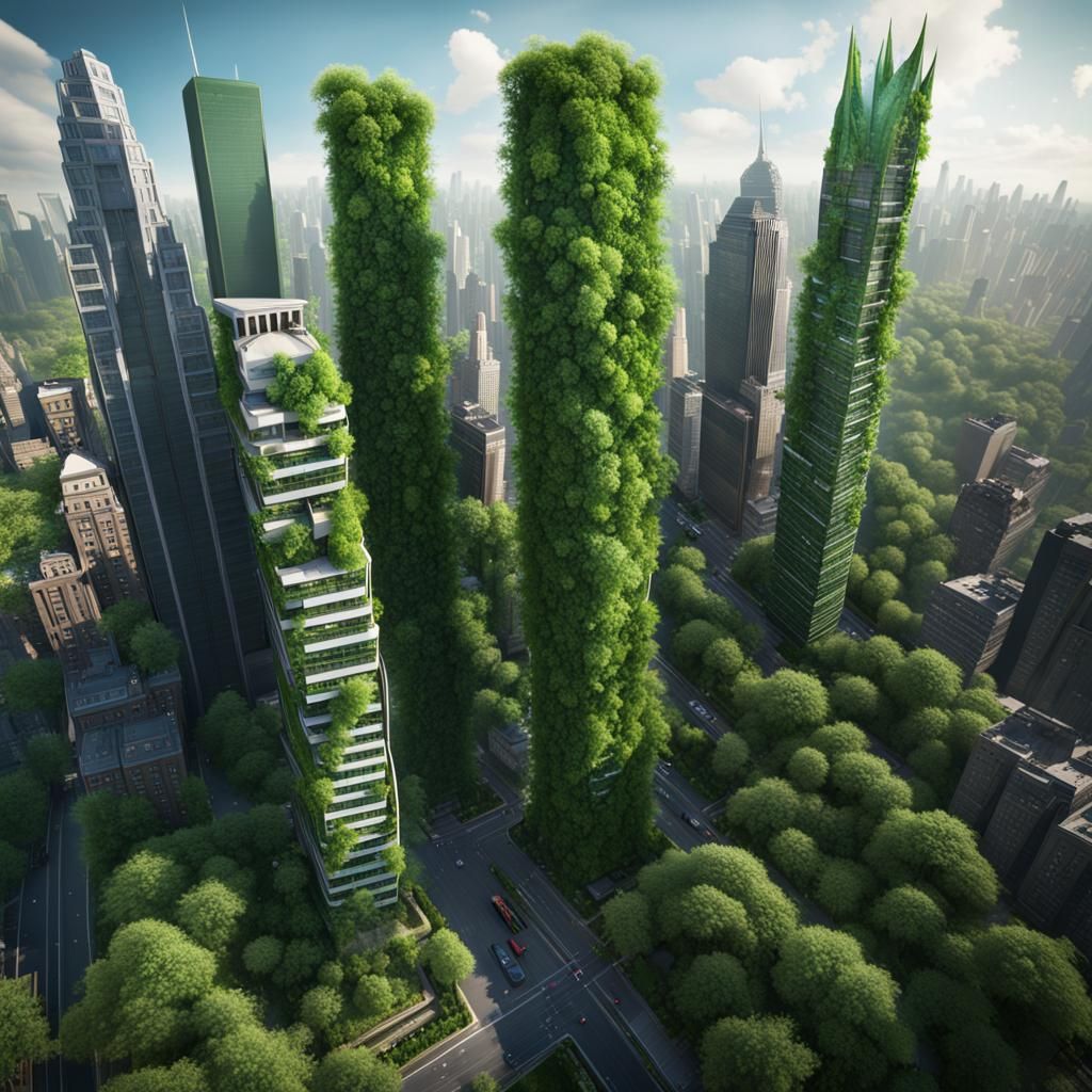 Green Trees Transform into Skyscrapers: Fantasy Concept Art