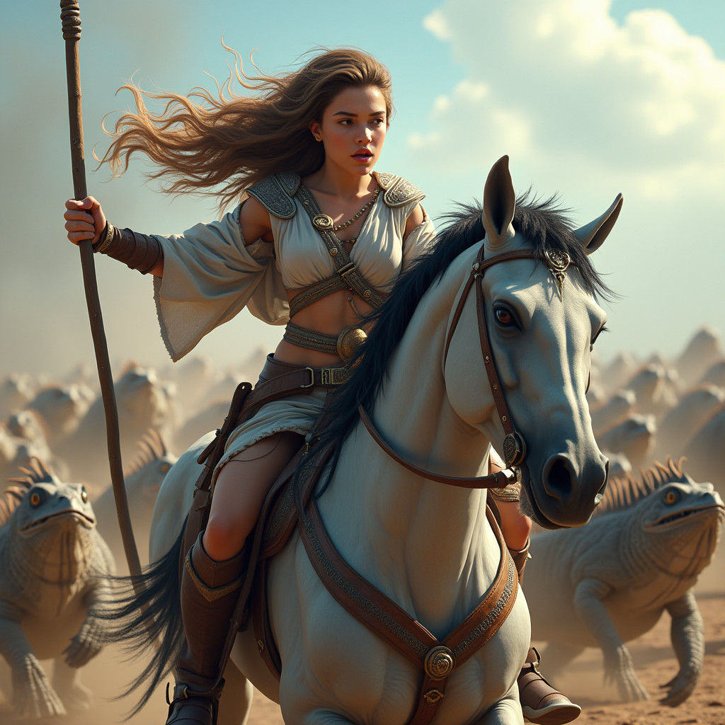Female Warrior Leads Iguana Horde into Battle