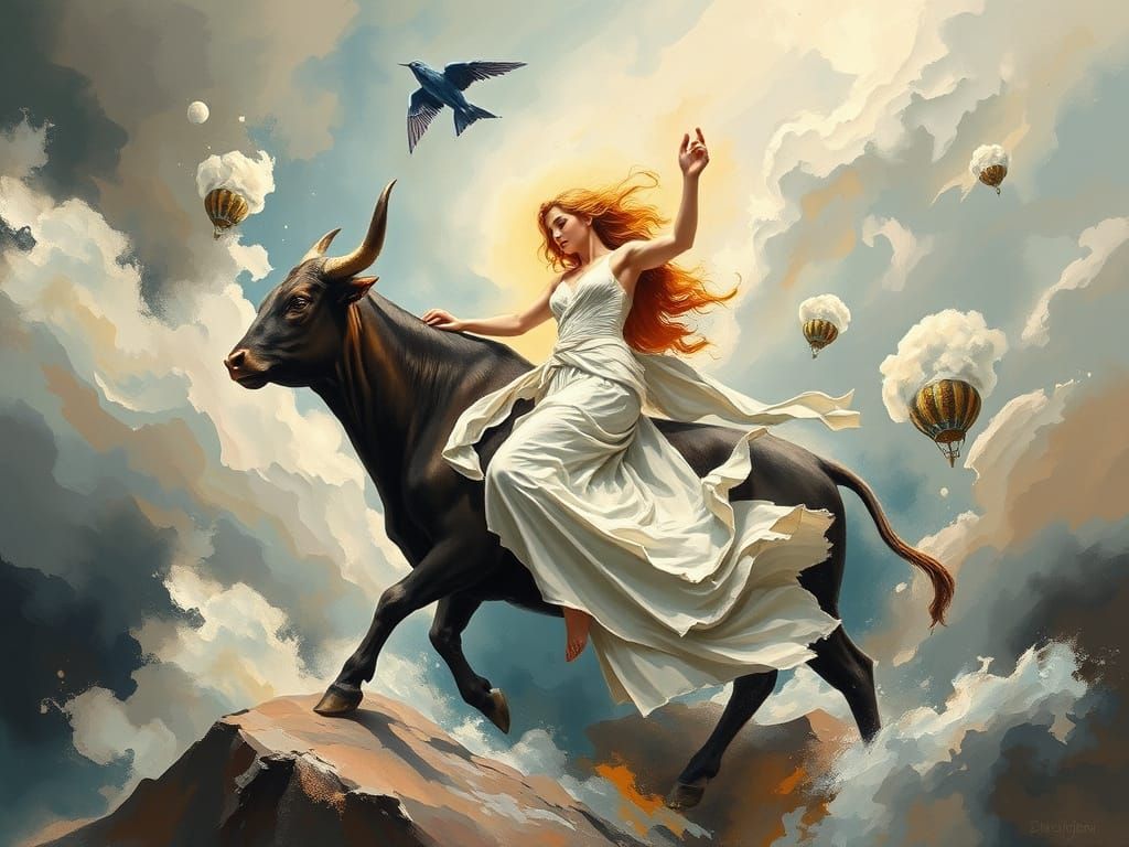 Europa's Abduction: Abstract Expressionist Oil Painting